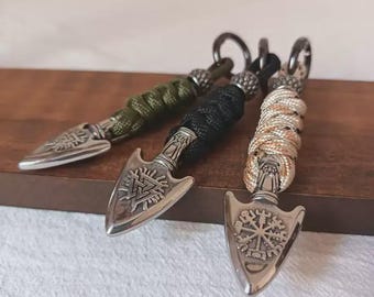 Vintage Viking Odin Arrowhead Titanium Steel Lanyard Bead | EDC Knife Charm, Slingshot Pendant, Paracord Keychain Accessory