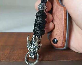 Hand-Carved White Copper Dragon Head Lanyard Bead | EDC Knife Charm, Slingshot Pendant, Paracord Keychain, Backpack Accessory