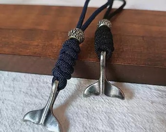 Whale Tail Lanyard Bead — Vintage Titanium Steel EDC Pendant for Knife Lanyards, Slingshots & Keychains