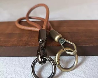 Vintage Natural Top-Grain Leather Lanyard — Leather & Metal EDC Accessory for Knives, Slingshots, Keychains Outdoor Gear