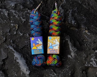Rabbit Lanyard Bead, hand-carved from titanium alloy, includes a free paracord lanyard.