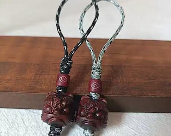 Hand-Carved Sandalwood Lion Lanyard Bead | EDC Knife Charm, Slingshot Pendant, Paracord Keychain, Backpack Accessory