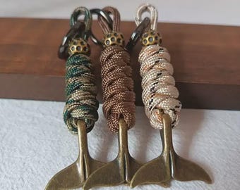 Hand-Carved Antique Bronze Dolphin Tail Bead | Paracord Lanyard Accessory (9cm)