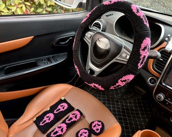 Gehäkelter Totenkopf Pink Autozubehör: Bezüge für Lenkrad & Gurtband