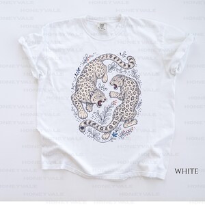 Snow Leopard Shirt, Comfort Colors Wildlife Tee, Botanical Big Cat T Shirt, Nature Lover Tshirt, Wild Cat Illustration Shirt White
