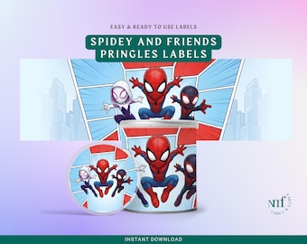 Spidey and friends Pringles Wrapper – Printable Snack Label – Kids Birthday Party Favor – Instant Digital Download