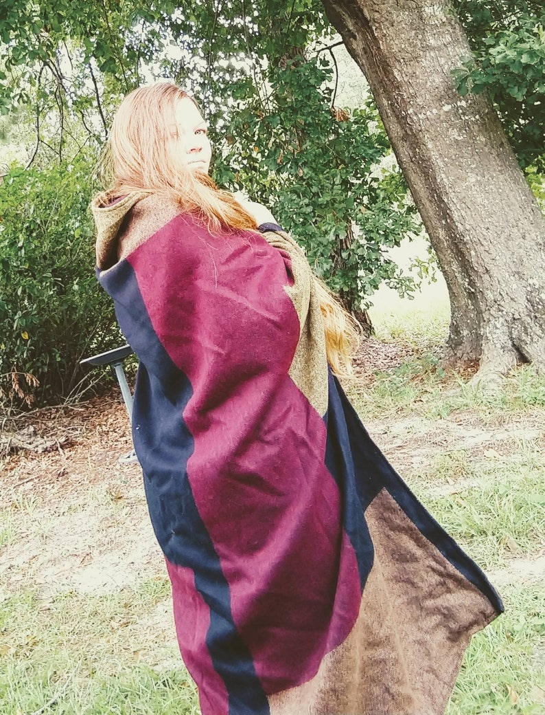 Block style Reversible Blanket Poncho