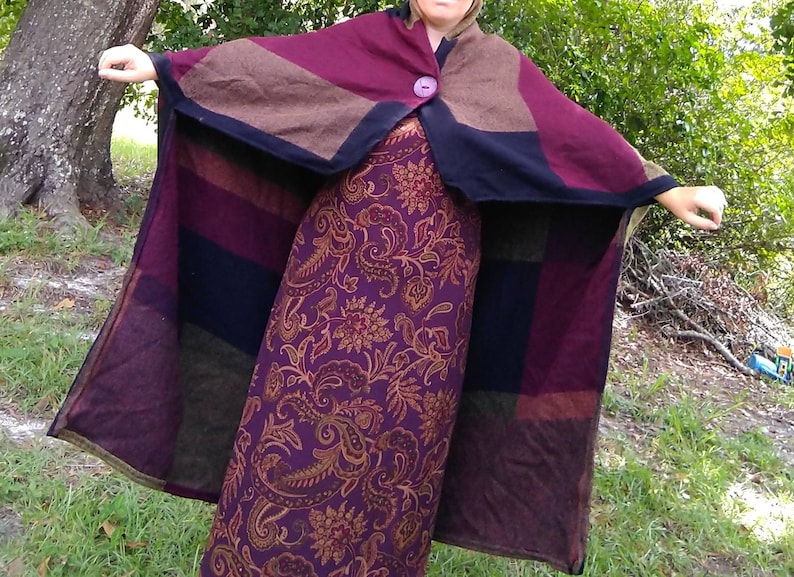 Block style Reversible Blanket Poncho