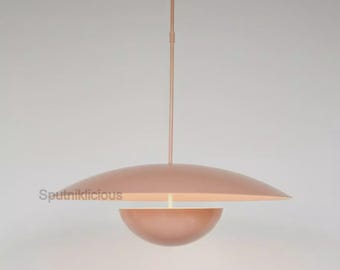 Lámpara de araña de latón de estilo moderno de mediados de siglo, lámpara colgante de disco rosa rubor, lámpara de diseño escandinavo