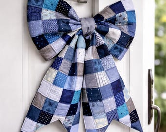 Giant Patchwork Bow Quilt Block Pattern: DIY Door Hanger & Wall Decor - Modern Reversible Bow Sewing Instructions (PDF Download)