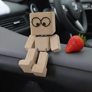 Shaking Wooden Man, Car Dashboard Decor, Unique Gift for Driver, Wooden Bobblehead Figure, Cute Car Accessory