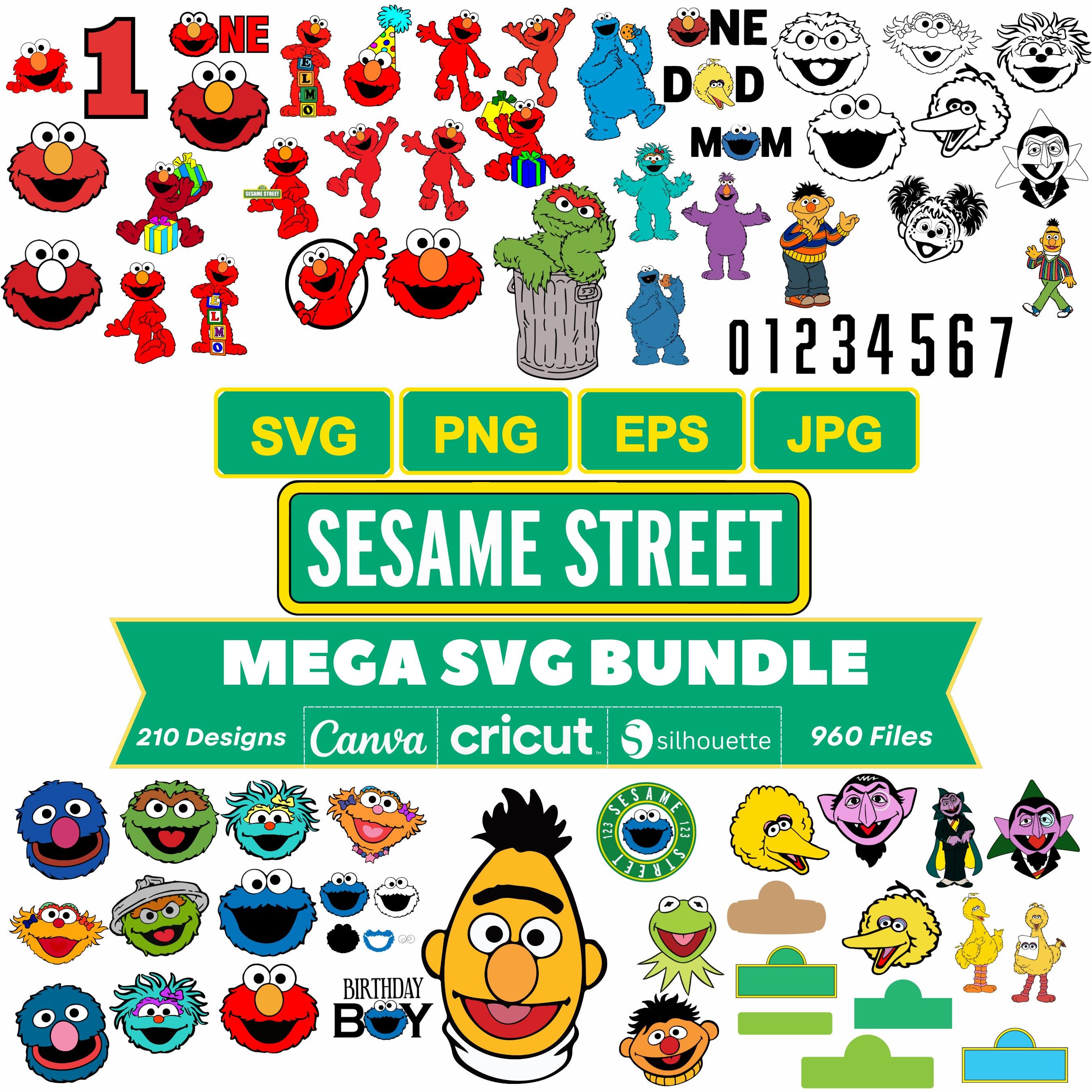 Sesame Street SVG Bundle | Elmo & Friends, Custom Signs (960 Files ...
