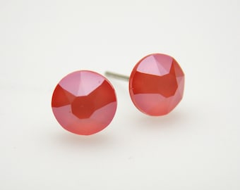 Swarovski Crystal Stud Earrings, Crystal Earrings, Coral Earrings, Coral Stud Earrings, Coral Studs, Post Earrings, Bridesmaid Gifts, Dainty