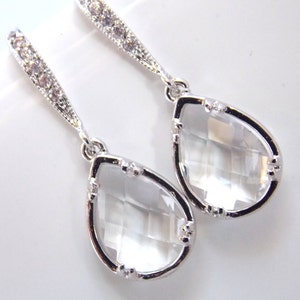 Glass Earrings, Crystal Earrings, Silver, Clear, Bridesmaid Earrings, Wedding Jewelry, Bride Earrings, Bridal Earrings, Bridesmaid Gifts