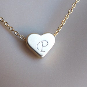 Heart Personalized Necklace, Gold Heart Necklace, Baby Shower, Gold Heart Pendant, Heart Initial Necklace, Hand Stamped, Valentines Gift