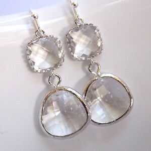 Clear Earrings, Glass Earrings, Crystal Earrings, White Earrings, Silver Earrings, Wedding Jewelry, Bridesmaid Earrings, Bridesmaid Gift