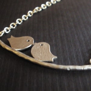 Silver Bird Necklace, Mom Necklace, Two Birds on Branch Necklace, Mom Gift, Sparrow Necklace, Bird Pendant, Friend Gift, Silver Necklace