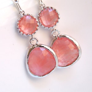 Coral Earrings, Peach, Glass, Pink, Grapefruit, Champagne, Silver, Wedding Jewelry, Bridesmaid Gift, Bridesmaid Earrings, Bridal Jewelry