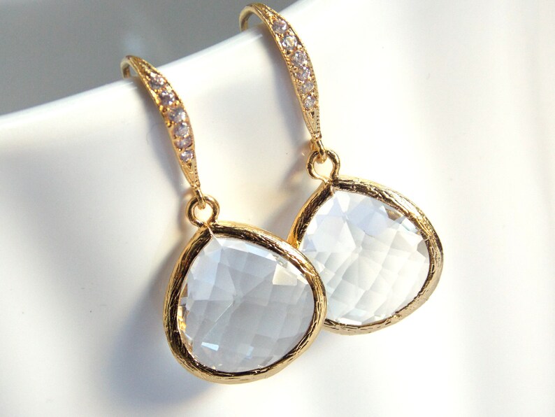 Clear Earrings Bridesmaid Earrings Wedding Jewelry Glass Earrings Bridal Earrings Bridesmaid Gifts Crystal Gold Bride Earrings