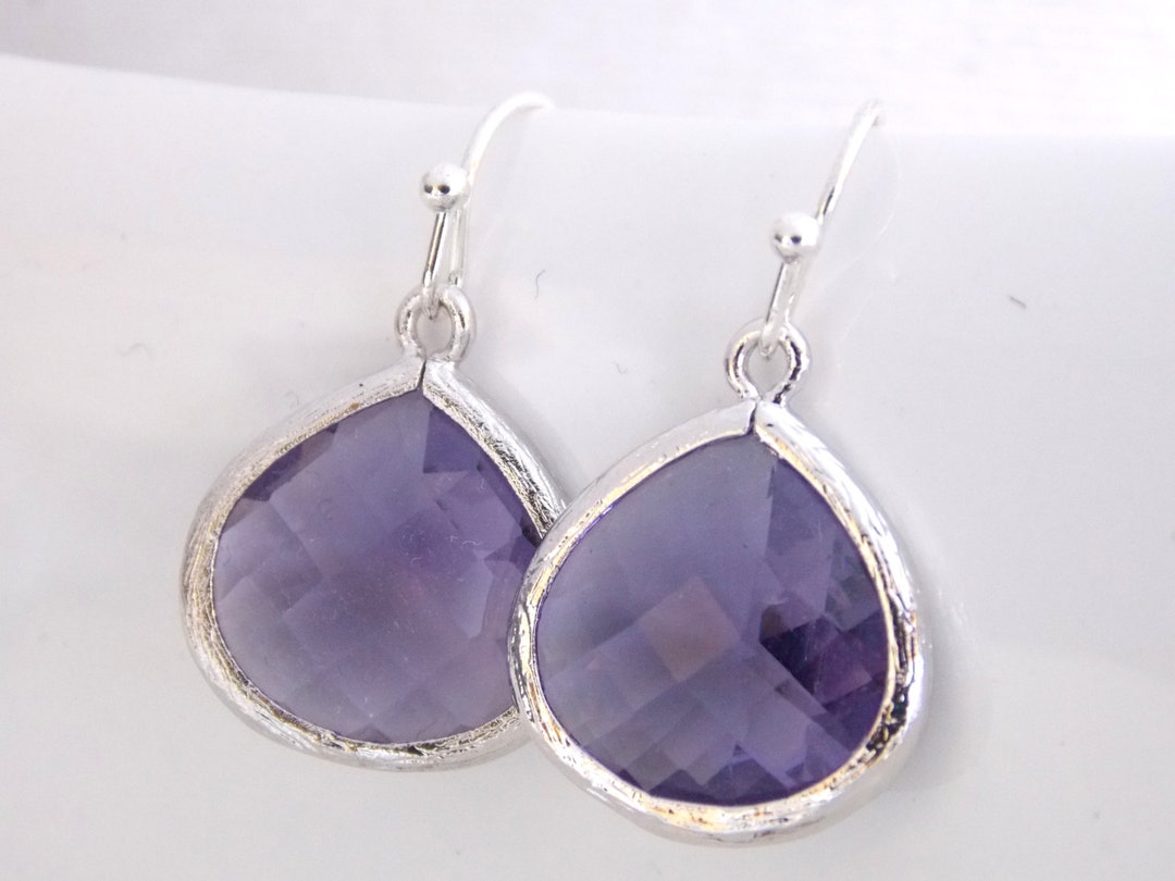 Purple Earrings Glass Earrings Silver Earrings Amethyst - Etsy