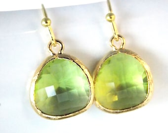 Green Earrings, Peridot Earrings, Apple Green, Gold Earrings, Chartreuse, Bridesmaid Earrings, Bridal Earrings Jewelry, Bridesmaid Gifts