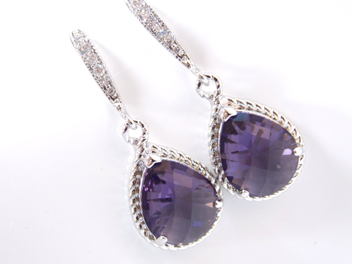 Purple Earrings Tanzanite Zirconia Silver Wedding - Etsy