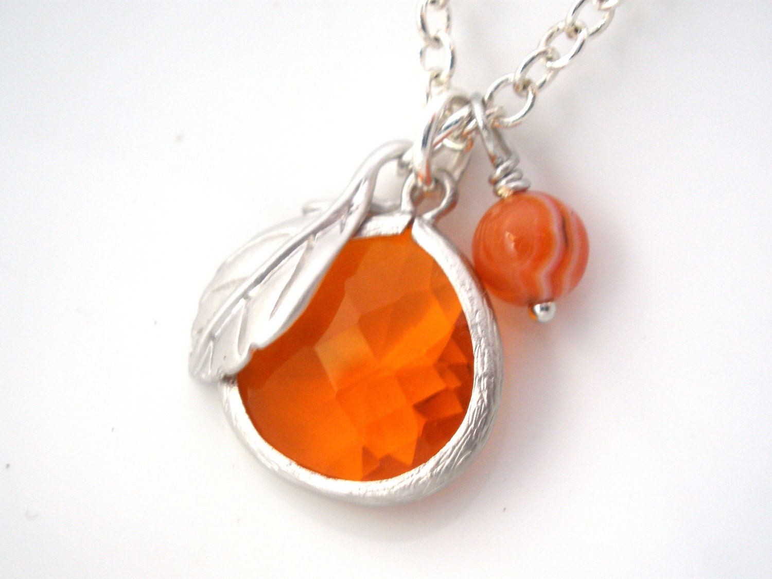 Orange Necklace Spring Necklace Glass Necklace Matte Etsy