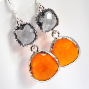 Orange Earrings, Gray Earrings, Grey Earrings, Tangerine, Silver, Pewter Charcoal, Bridesmaid Earrings, Bridesmaid Jewelry, Bridesmaid Gifts