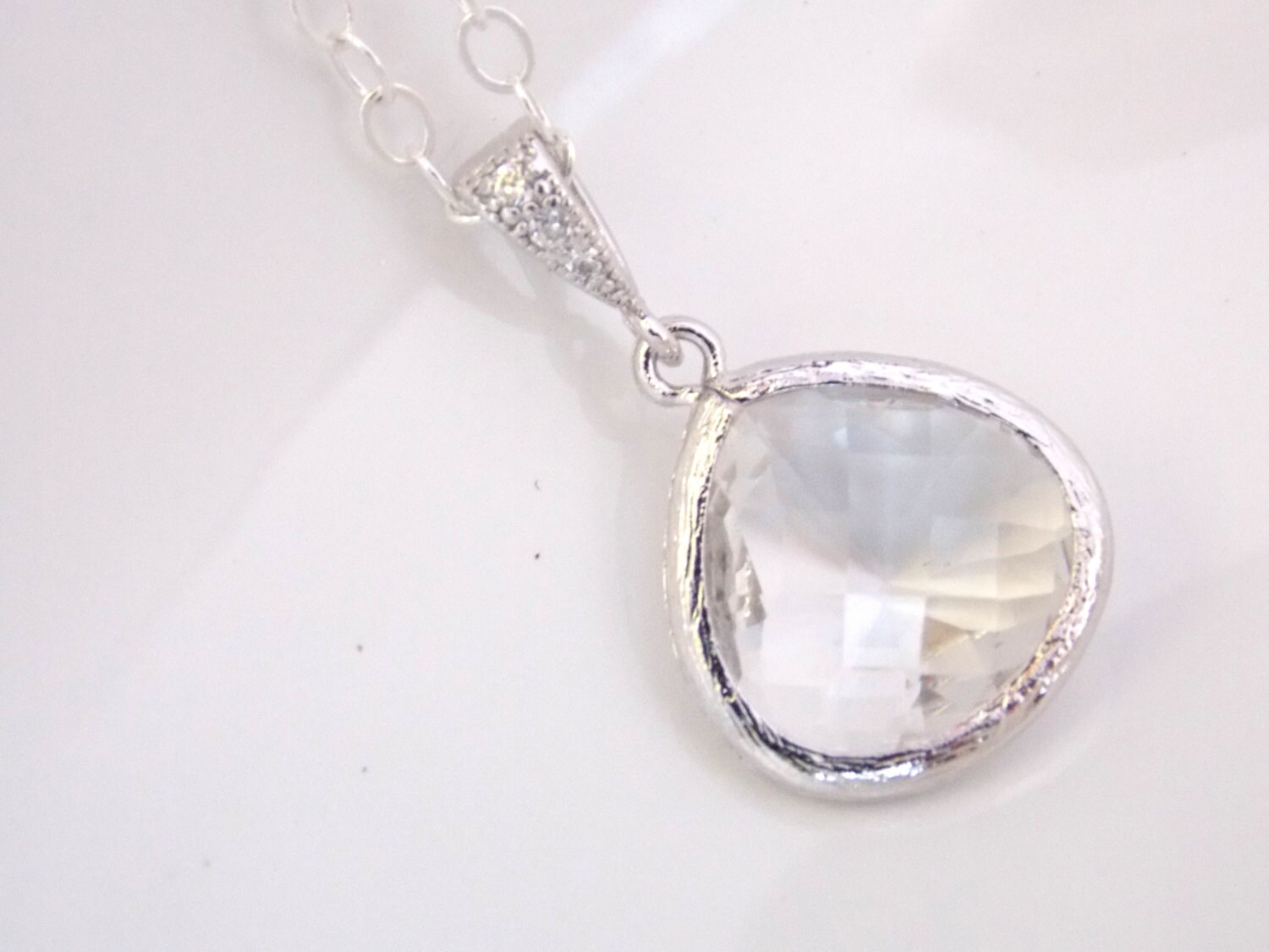 Bridal Necklace Clear Necklace Crystal Necklace Sterling Etsy UK