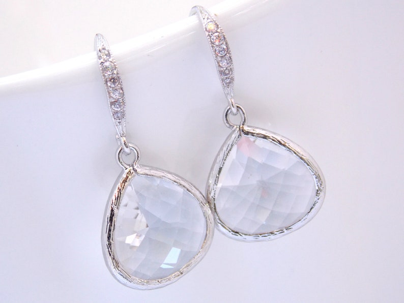 Clear Earrings Bridesmaid Earrings Wedding Jewelry Glass Earrings Bridal Earrings Bridesmaid Gifts Crystal Gold Bride Earrings