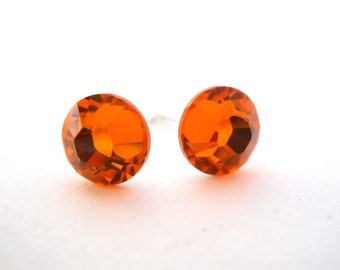 Orange Stud Earrings, Orange Earrings, Orange Post, Tangerine, Sun Color, Wedding, Swarovski Crystal, Bridesmaid Gifts, Bridesmaid Earrings