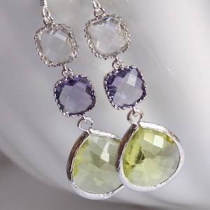 Apple Green, Purple, Dusty Green, Clear Crystal, Silver, Bridesmaid Jewelry, Bridesmaid Earrings, Bridesmaid Jewelry, Bridesmaid Gift