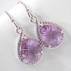 Lavender Earrings, Lilac Earrings, Glass, Silver, Purple, Bridesmaid Jewelry, Wedding Jewelry, Bridesmaid Earrings, Bridesmaid Gifts, Dangle image 1