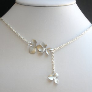 Orchid Flower Necklace, Orchid Lariat Necklace, Triple, Silver Necklace, Wedding, Bridesmaid Gifts, Bridesmaid Gift, Silver Orchid Necklace image 4