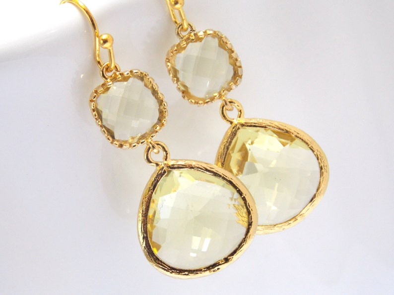 Yellow Earrings, Glass Earrings, Lemon, Citrine, Jonquil, Gold, Dangle, Drop, Bridesmaid Earrings, Bridal Earrings Jewelry, Bridesmaid Gift image 3