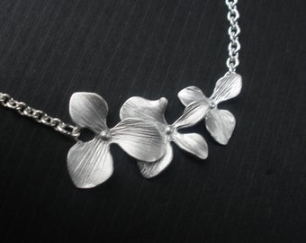 Orchid Flower Necklace, Orchid Necklace, Flower Necklace, Matte Silver Flower, Bridesmaid Necklace, Bridesmaids Gifts, Bridal