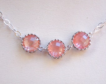 Coral Necklace, Peach Necklace, Sterling Silver, Grapefruit, Glass, Wedding Jewelry, Bridal Jewelry, Bride Necklace, Bridesmaid Jewelry