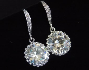 Bijoux de mariage, Boucles d’oreilles de mariée, Zirconia cubique, verre, boucles d’oreilles en cristal, Argent, Boucles d’oreilles de demoiselle d’honneur, boucles d’oreilles d’épouse, cadeau de demoiselle d’honneur