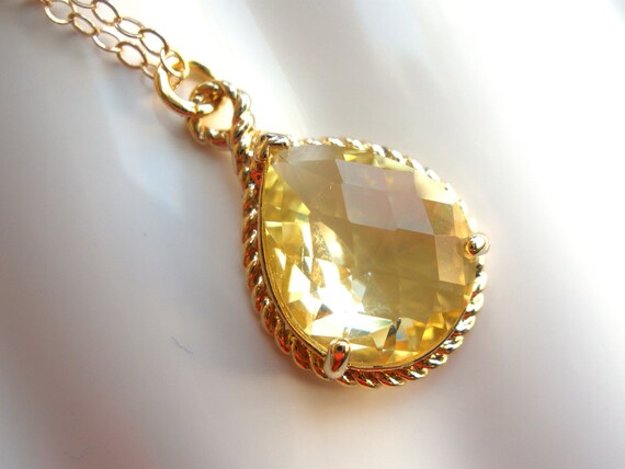 Citrine Necklace, Yellow Necklace, Glass, Gold Filled Necklace, Wedding, Bridesmaid Necklace, Bridal Necklace Jewelry, Bridesmaid Gifts