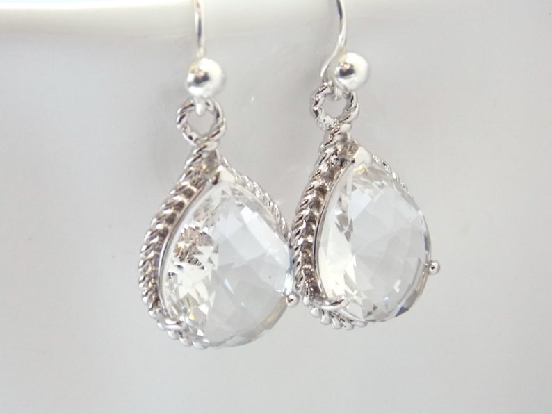 Clear Earrings, Crystal Earrings, Glass, Silver, Wedding Jewelry, Bride Earrings, Bridesmaid Earrings, Bridal Earrings, Bridesmaid Gifts image 2