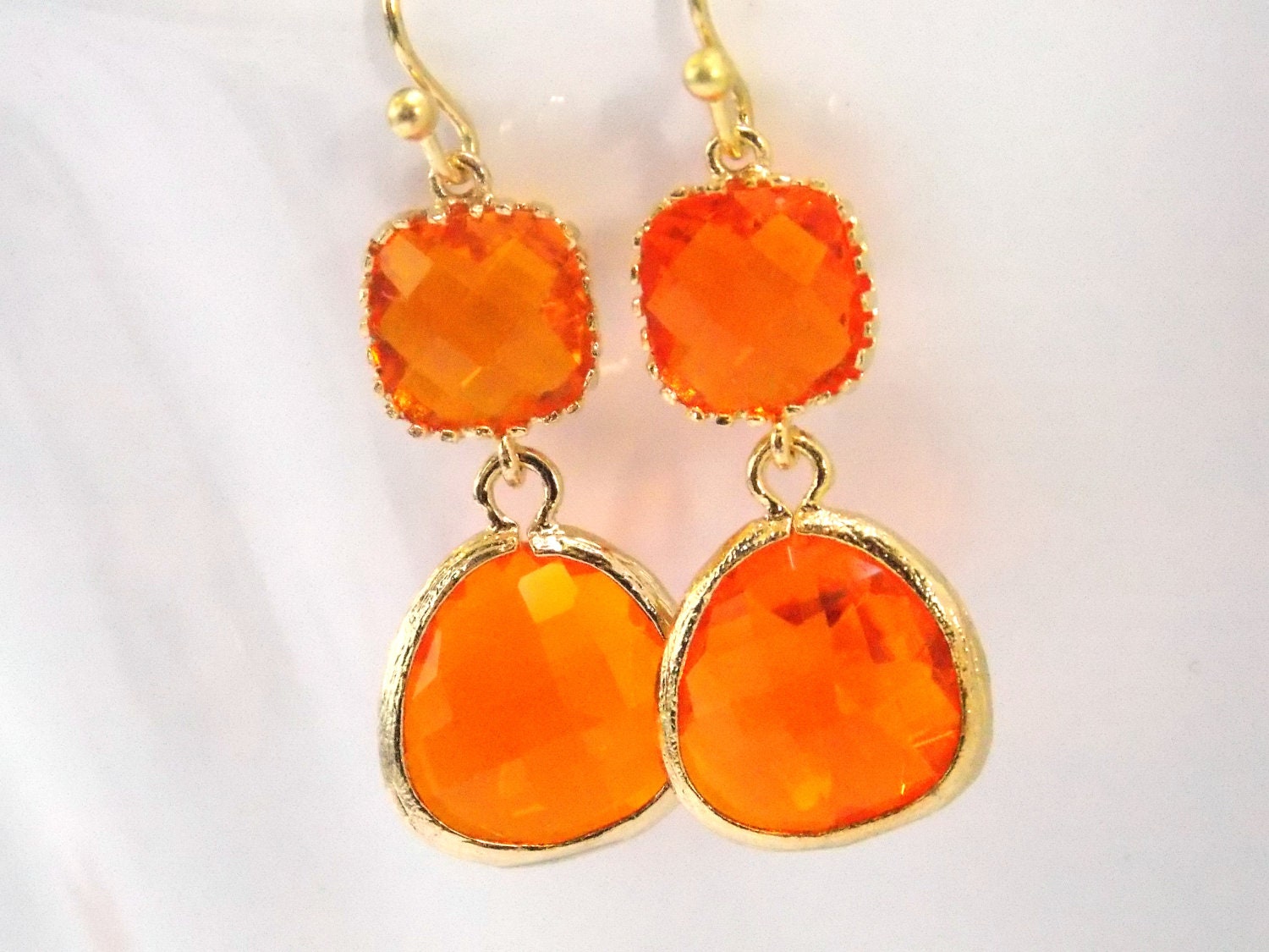Glass Earrings Orange Earrings Gold Orange Earrings Etsy
