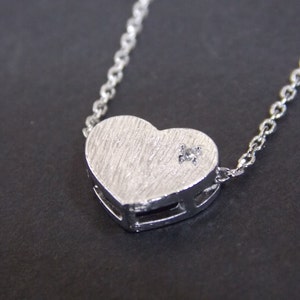 Heart Necklace, Silver Heart Necklace, Heart Pendant, Tiny Heart Charm Necklace, Dainty Necklace, Matte, Bridesmaid Gifts, Birthday Gift