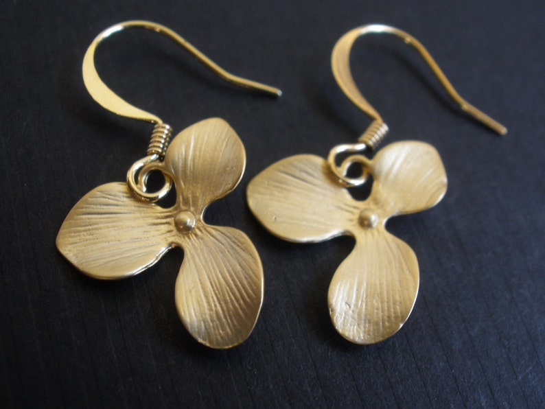 Gold Orchid Earrings Flower Earrings Triple Petal Matte - Etsy