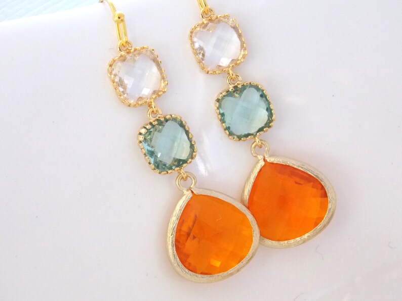 Orange Earrings Green Earrings Clear Tangerine Soft Green Etsy