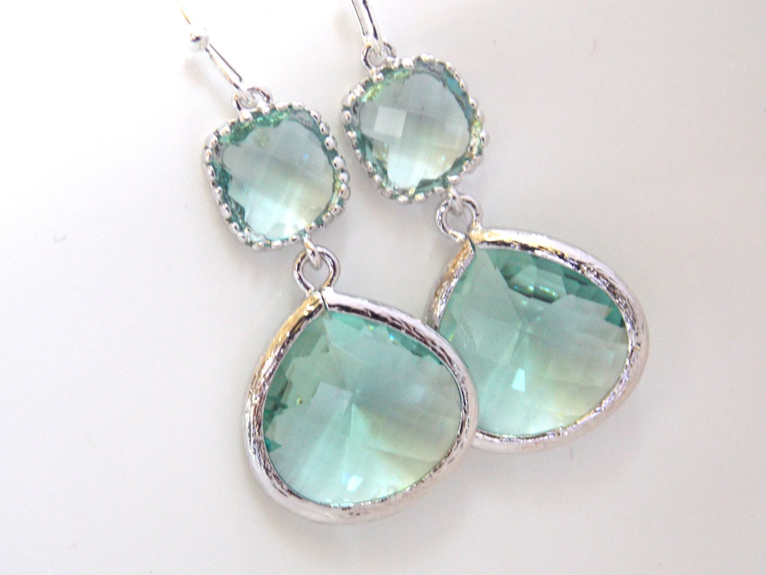 Aqua Earrings Soft Green Earrings Light Green Earrings Etsy