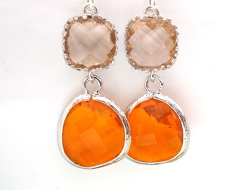 Orange Earrings, Peach Earrings, Tangerine, Carnelian, Glass Silver, Bridesmaid Earrings, Bridesmaid Gifts, Spring Jewelry, Friend Gift