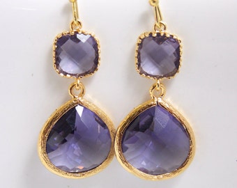 Purple Earrings, Gold Earrings, Tanzanite, Amethyst, Wedding Jewelry, Bridesmaid Earrings, Bridal Jewelry, Bridesmaid Gifts