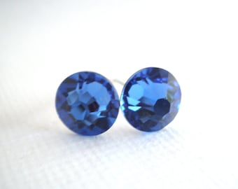 Swarovski Crystal Stud Earrings, Blue Earrings, Blue Studs, Deep Blue, Crystal Earrings, Sapphire Earrings, Bridesmaid Gifts
