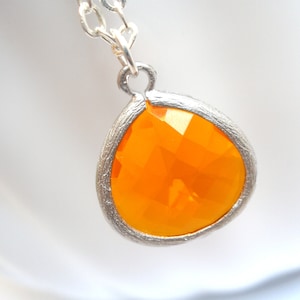 Orange Necklace, Silver Orange, Sterling Silver Necklace, Tangerine, Opal, Glass Necklace, Weddings, Bridesmaid Necklace, Bridesmaid Gifts