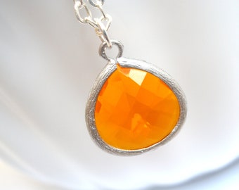 Orange Necklace, Silver Orange, Sterling Silver Necklace, Tangerine, Opal, Glass Necklace, Weddings, Bridesmaid Necklace, Bridesmaid Gifts